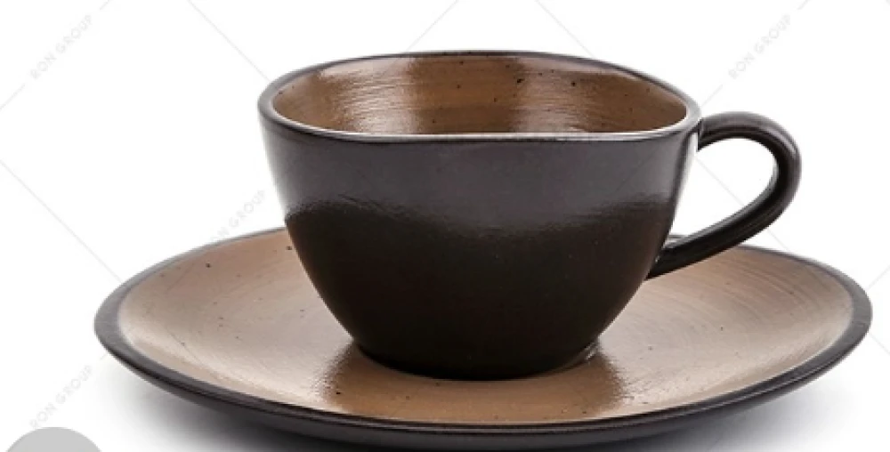 كوب مع صحن -بني